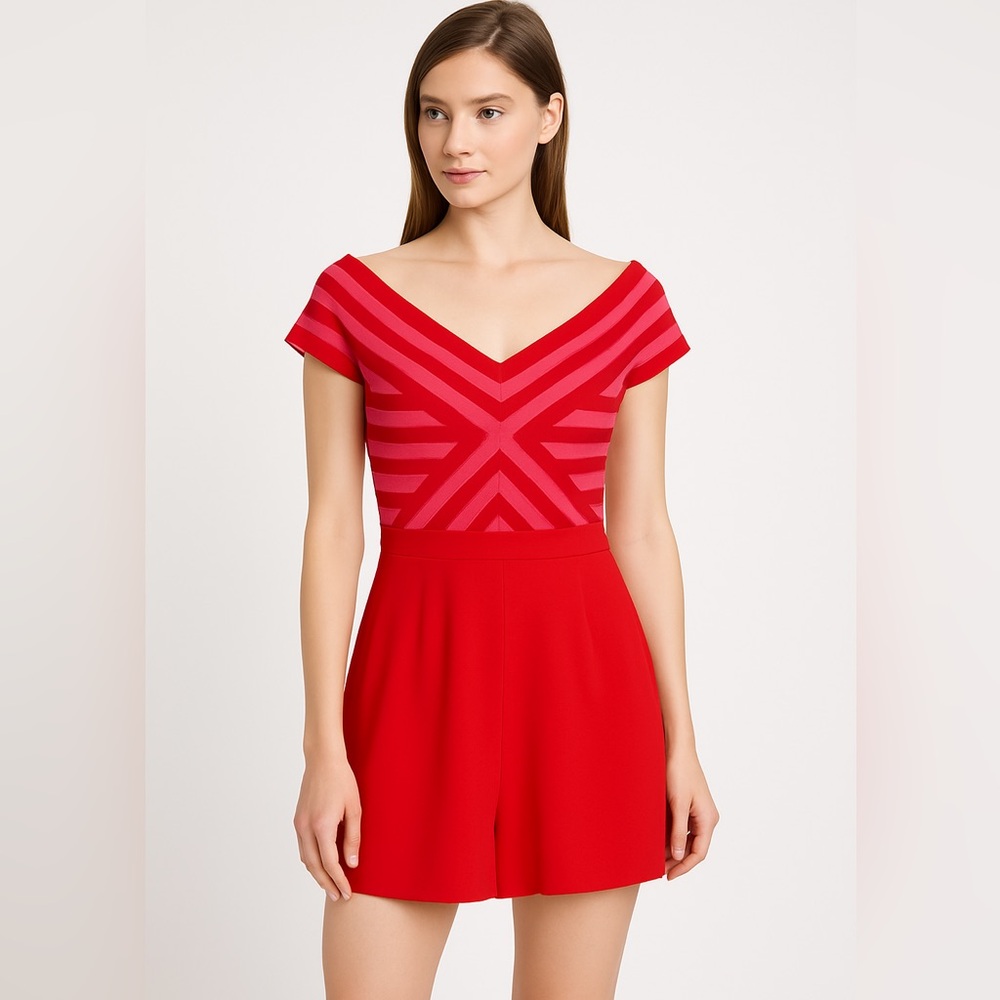 Women’s off the shoulder striped Bebe Romper with pockets🔥
